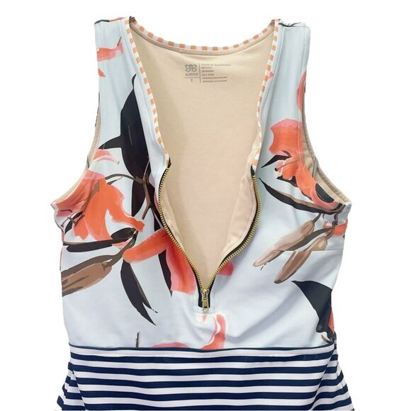 Albion Bombshell Seaglass One Piece Swimsuit Size Small Floral Stripe Zip Front - Picture 6 of 13